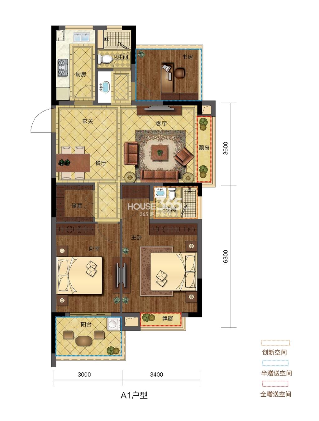 天阳明朗A1户型图90方边套