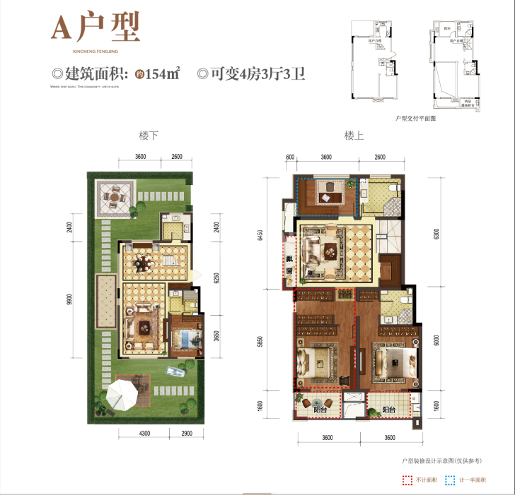 新城峯璟低密度多层A户型约154方可变4房3厅3卫户型图