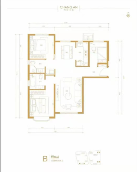 长安九里B户型三室户型图